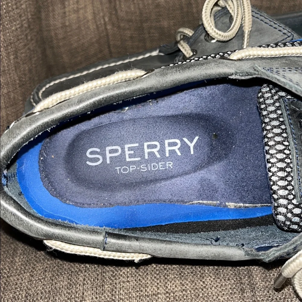 Sperry Top-Sider Charcoal Boat Shoes leather with Blue Trim men's 10
